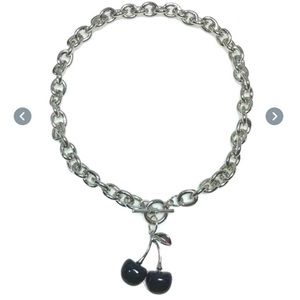 Silver and black cherry choker